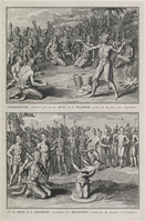 KG 11886
<br/>
Afgoderij: Mexico, Ceremonie voor een expeditie van de Koning van Florida & het raadplegen van de magiër
<br/>
<em>Picart, Bernard (1673-1733)</em>